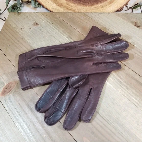 Women's Brown Leather Cold Weather driving Gloves Size Small - Picture 3 of 3